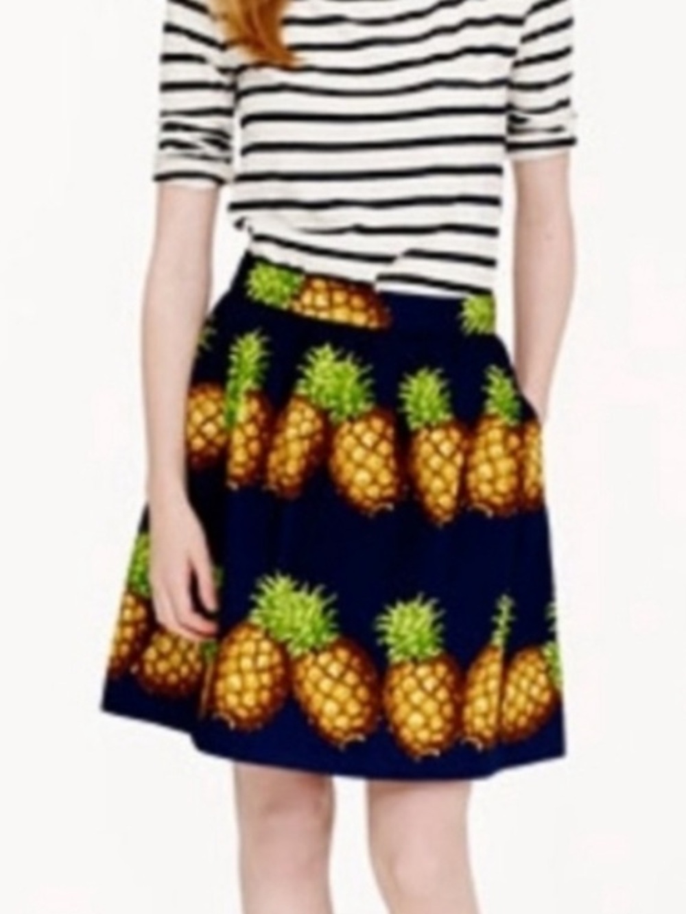 J. Crew Chic Preppy Navy Pineapple Print A-Line Pleated Skirt Size 2 NWT 2013